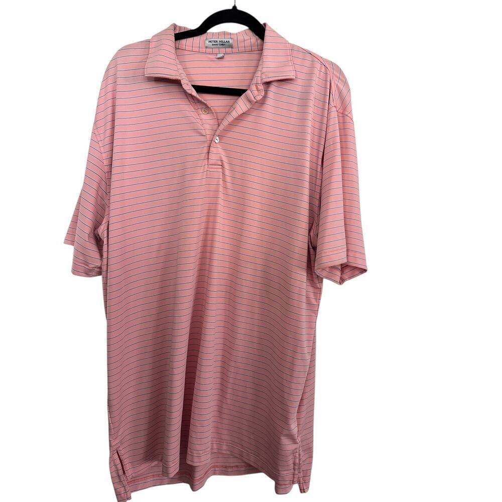 Peter Millar Pink Striped Country Club of the Rockies Golf Polo Shirt Size Large